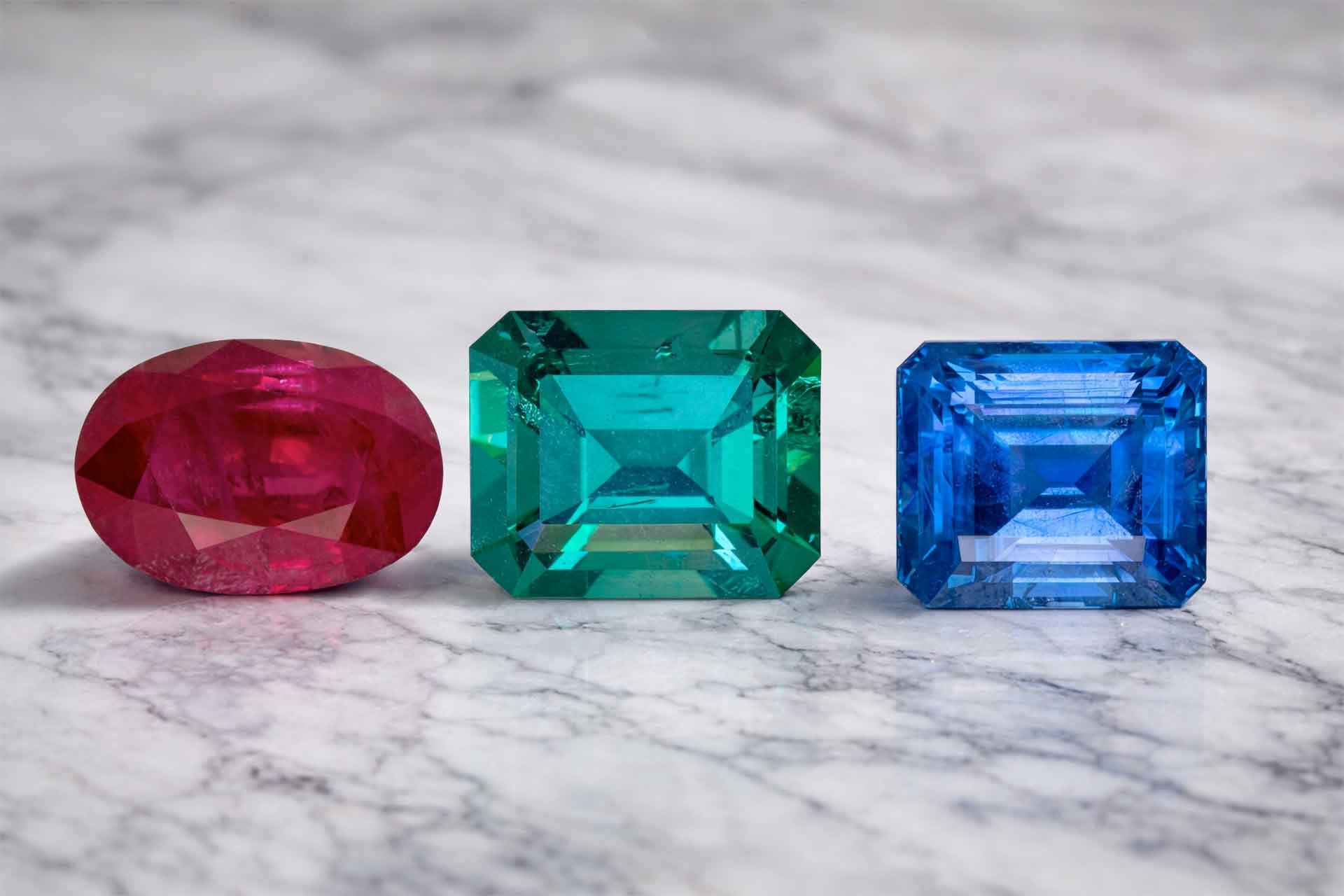 Three gems on the marble table