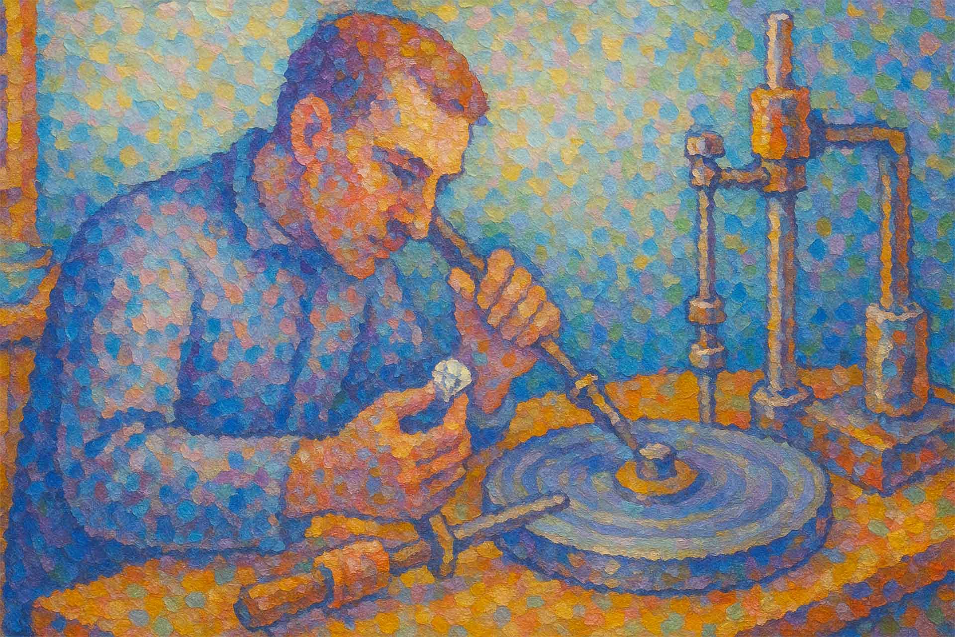 An illustration of a man in a process of diamond cutting