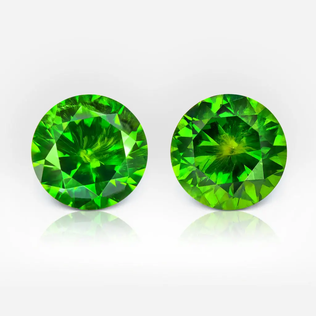 1.33 and 1.32 carat Pair of Round Shape Uralian Demantoid AGL - picture 1