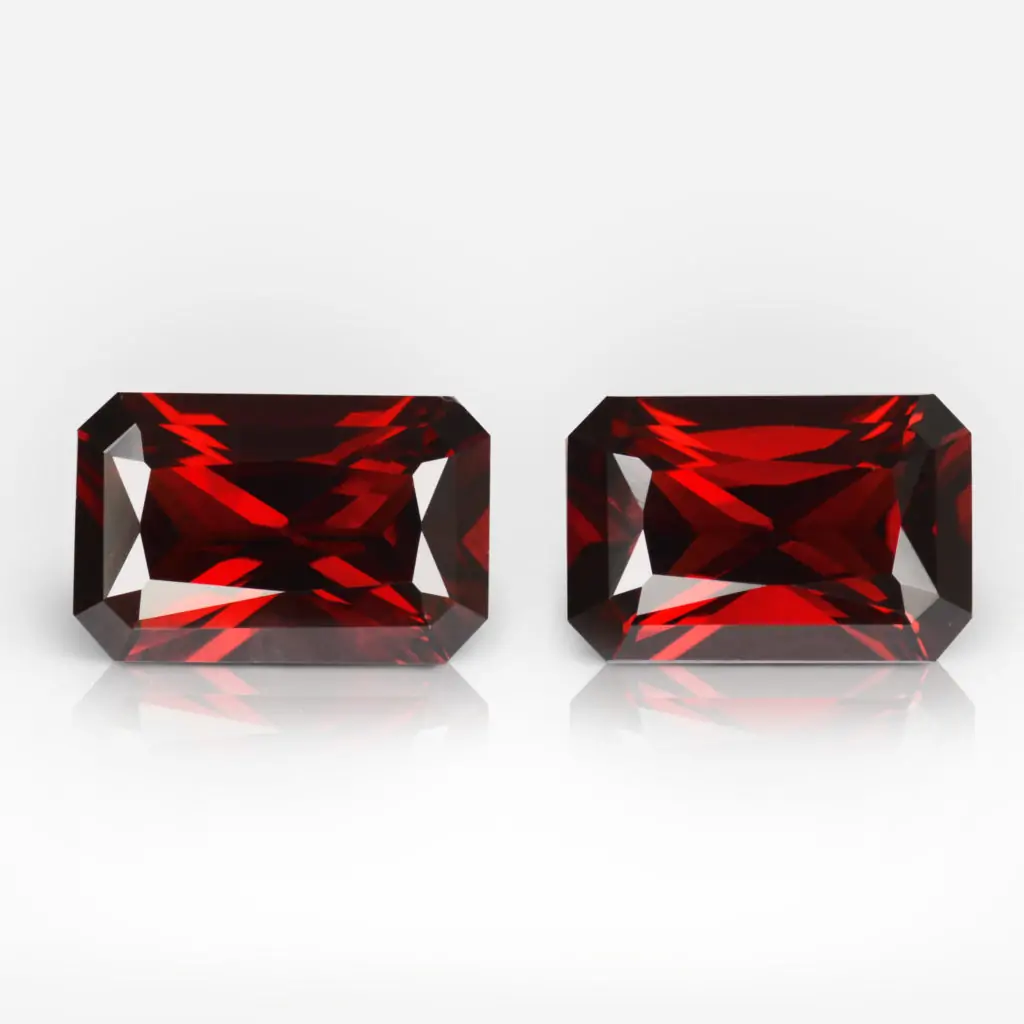 6.62 carat Pair of Radiant Shape Tanzanian Rhodolite Garnet