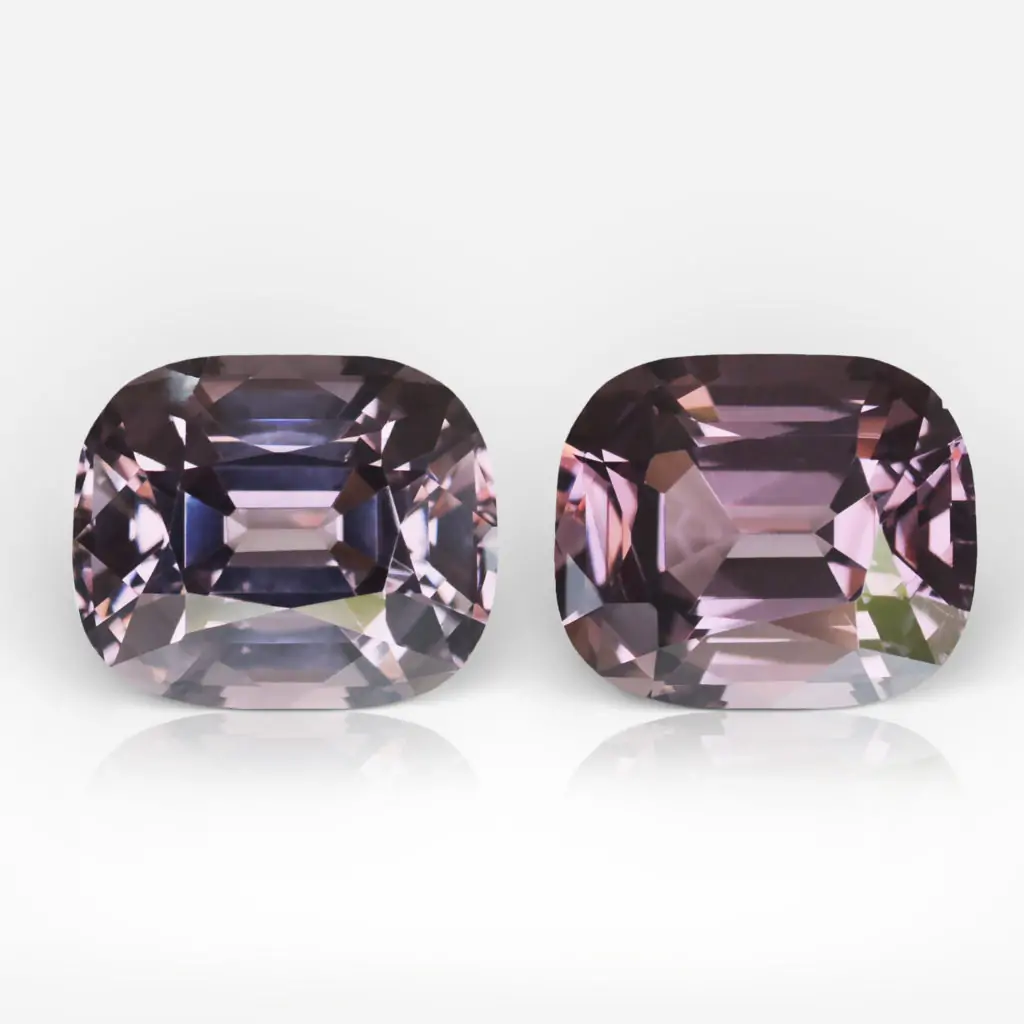 3.00 and 3.31 carat Pair of Cushion Shape Burmese Mauve Spinel