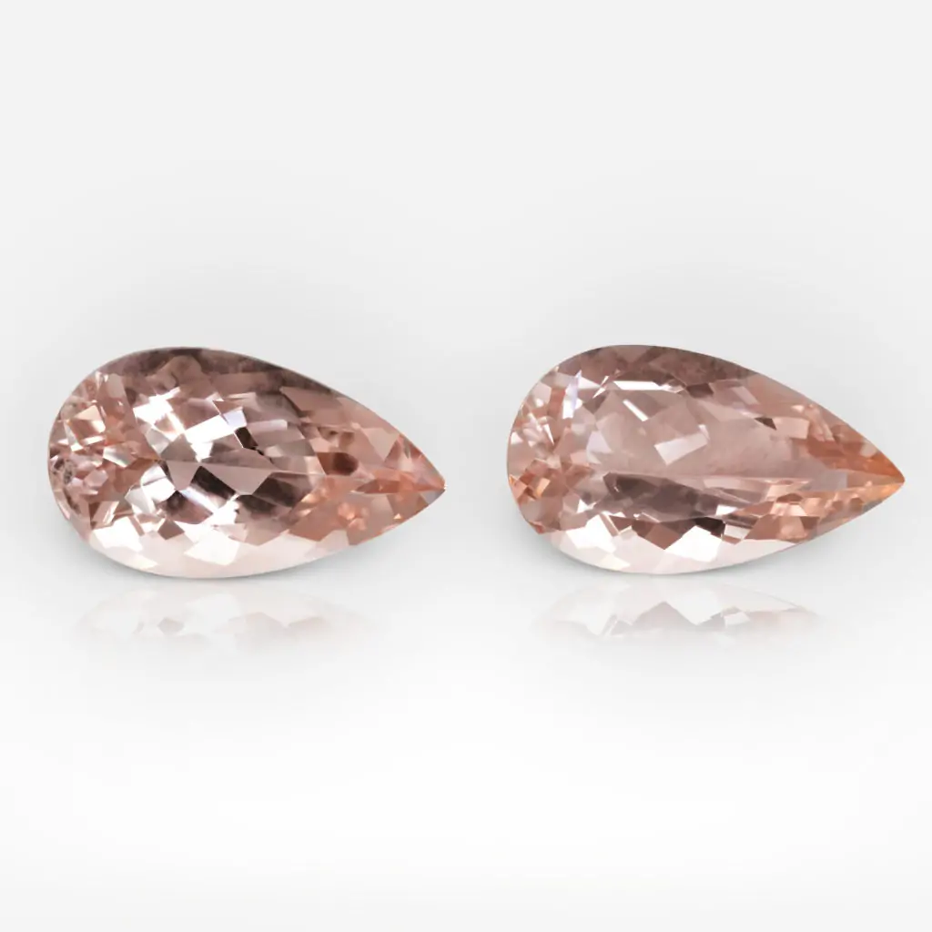 10.54 carat Pair of Pear Shape Peach Pink Brazilian Morganite