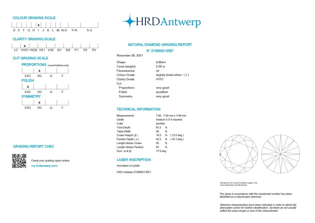 2.00 carat I VVS1 Round Shape Diamond HRD - picture 1