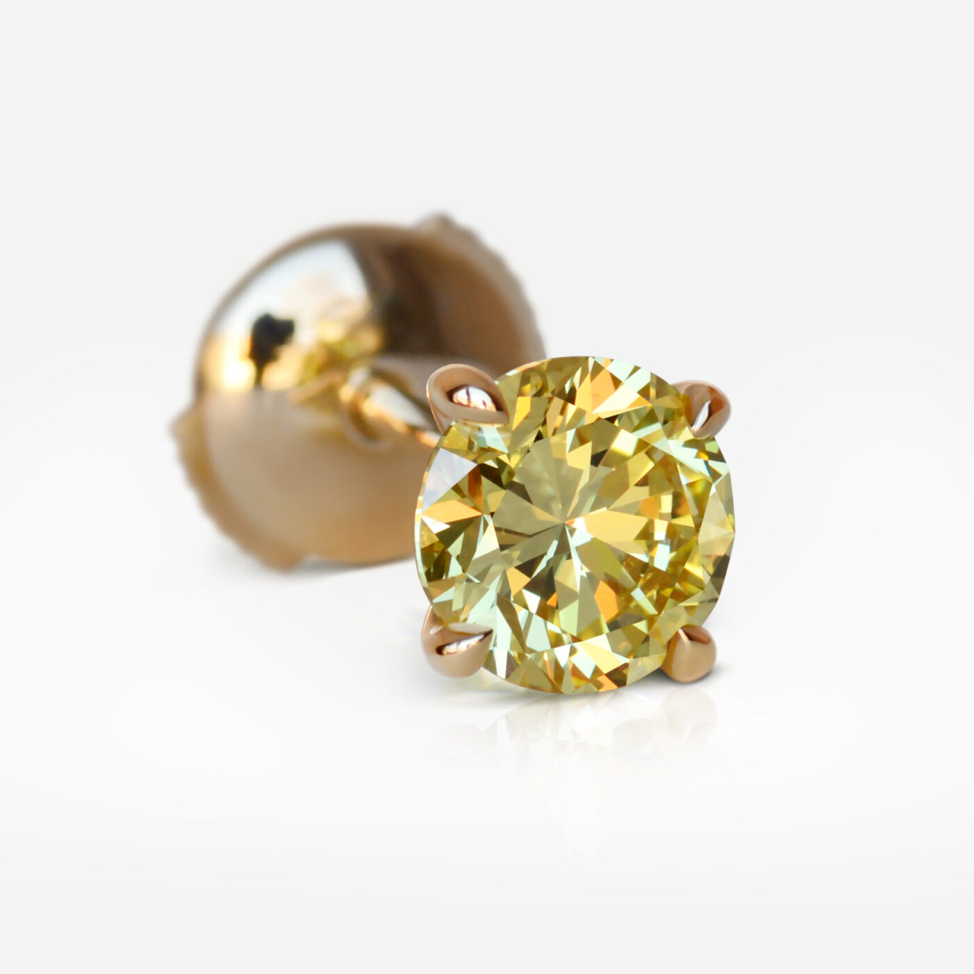 1.01 and 1.13 carat Pair of Fancy Intense Yellow VS1 / VS2 Round Shape Diamonds studs GIA - picture 1