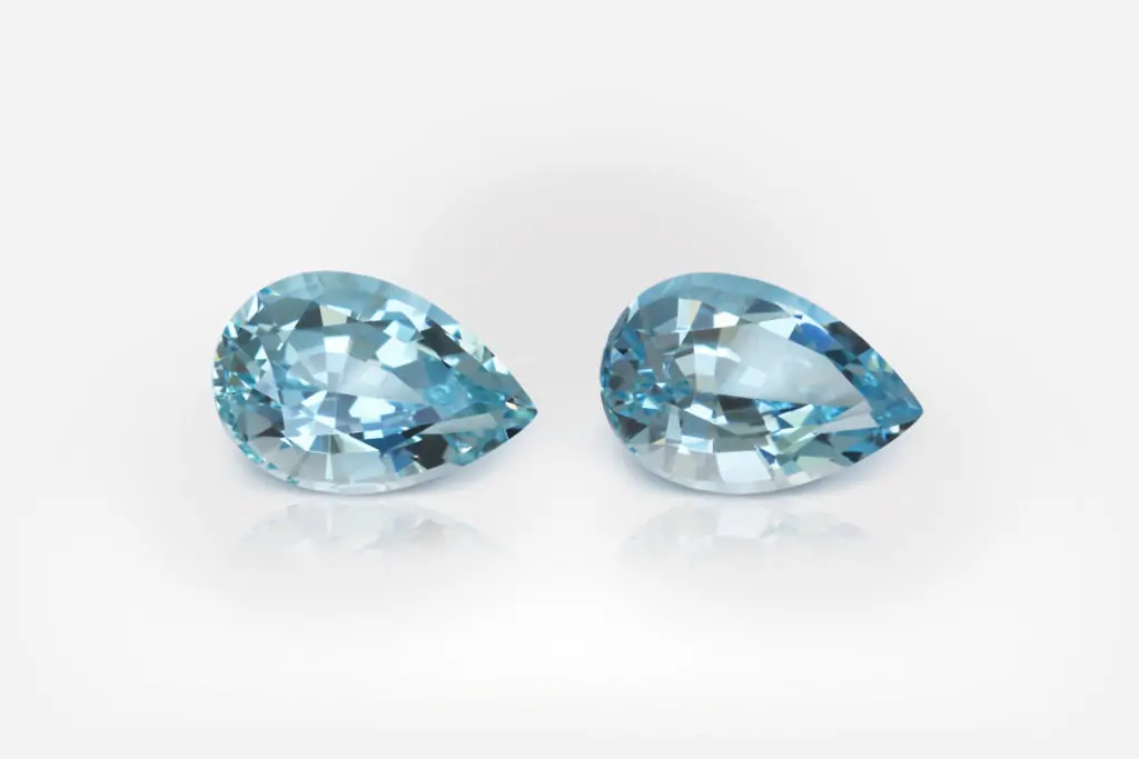 3.73 carat Pair of Pear Shape Blue Brazilian Aquamarine