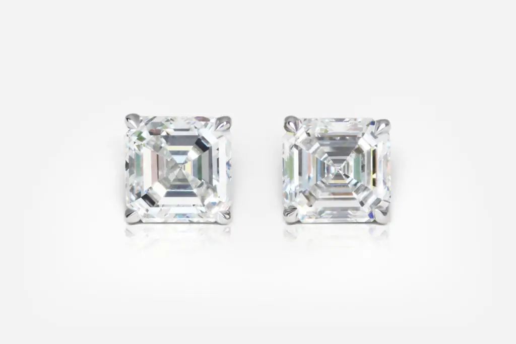 1.50 carat Pair Studs E VS2 Square Emerald Shape(Ashercut) Diamond GIA - picture 1