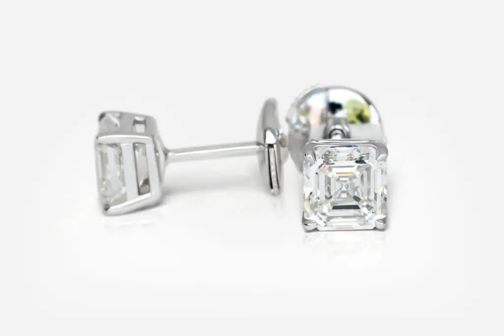 1.50 carat Pair Studs E VS2 Square Emerald Shape(Ashercut) Diamond GIA - picture 1