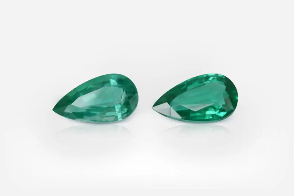 4.65 and 4.45 carat Pair of Zambia Green Emerald Pear Shape GRS