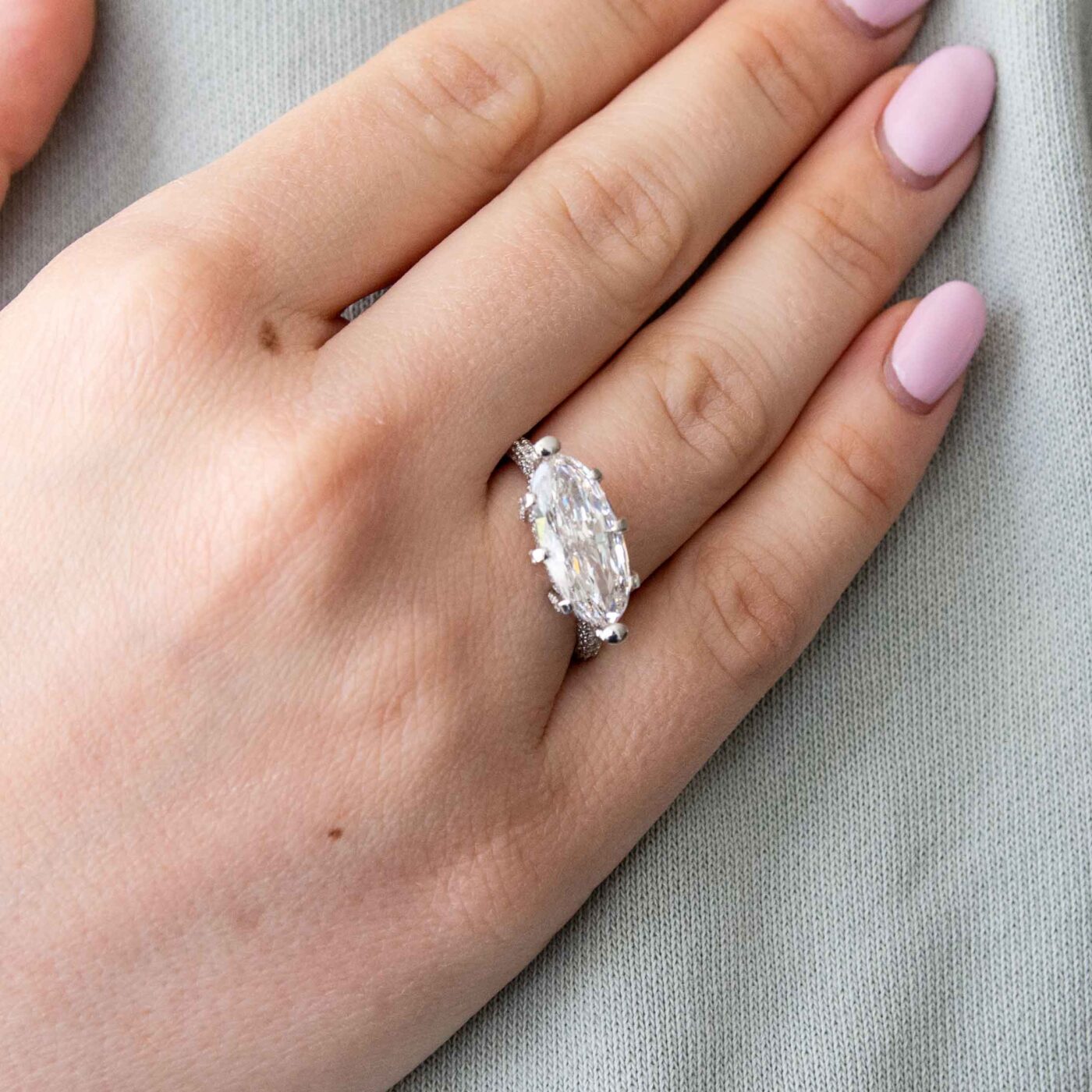 3 carat G VVS2 Marquis shape Diamond Ring GIA on Woman's Hand