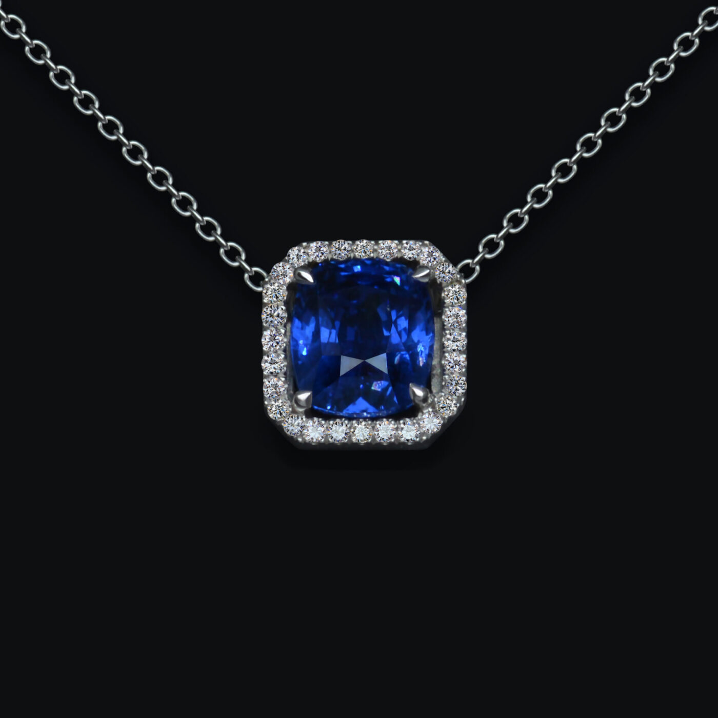 4.04 carat Blue Sapphire Cushion shape Pendant SSEF - picture 1