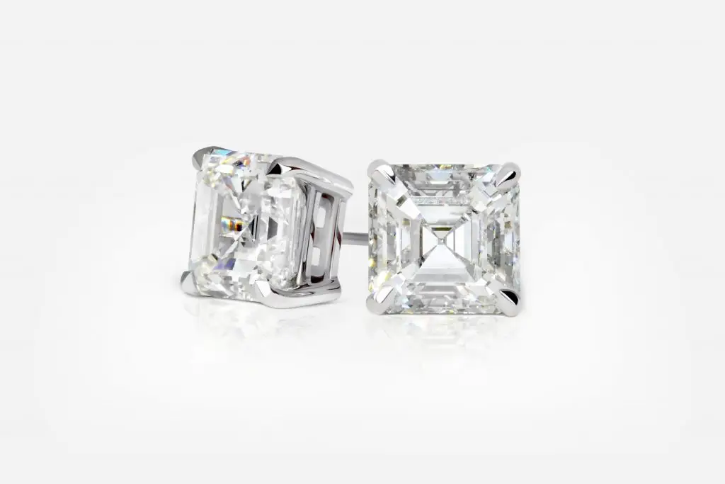 5.01 and 5.05 Carat Pair of G color Square Emerald Cut Shape Diamond Studs GIA - picture 1