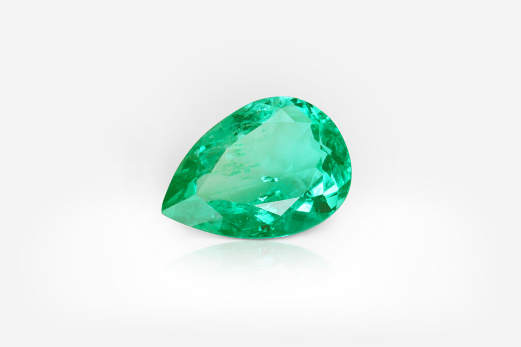 2.1 carat Deep Bluish Green Pear Shape Colombian Emerald IGI