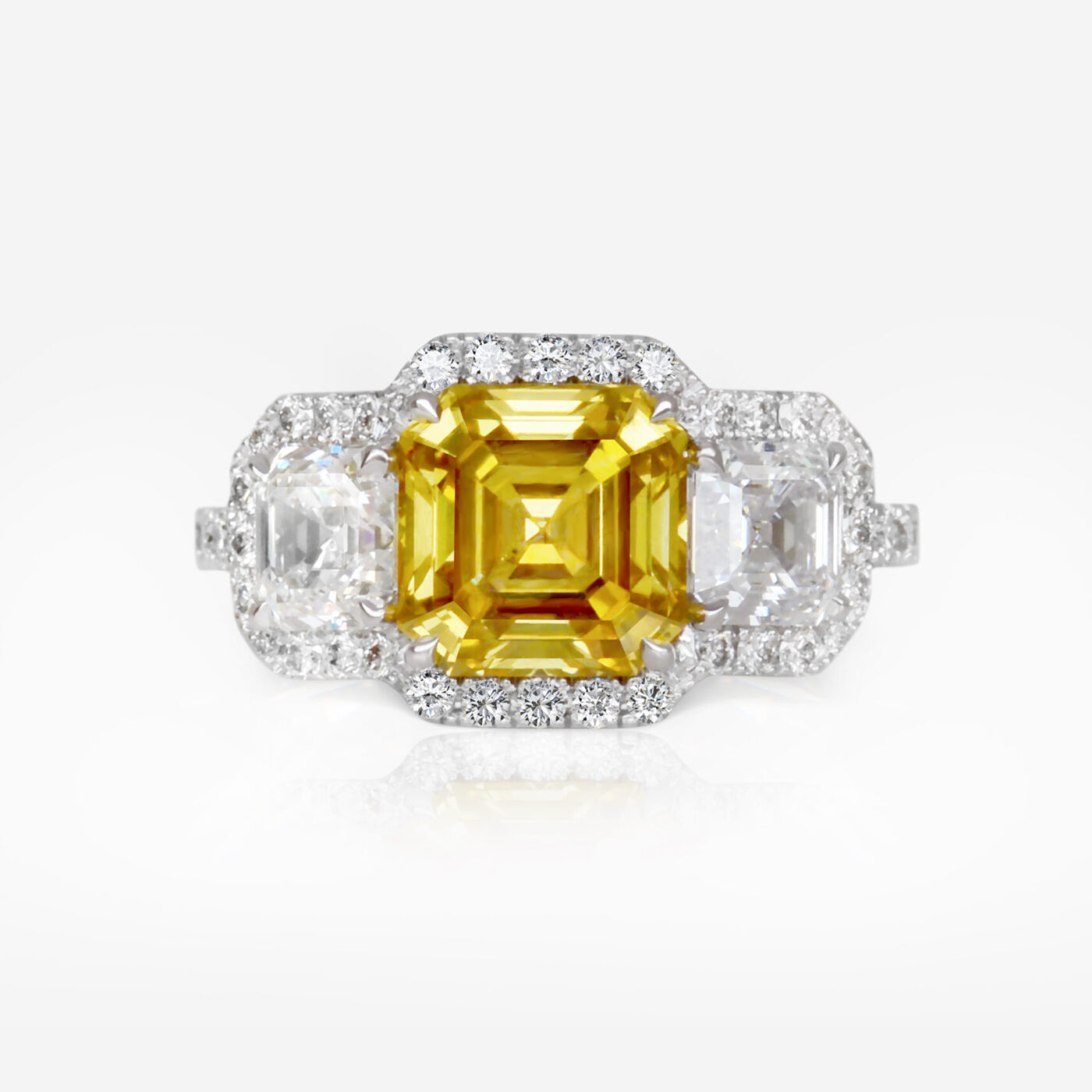 2.55 carat Fancy Intense Olive-Yellow Square Emerald Diamond Ring HRD - picture 1