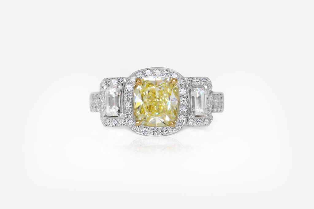 2.02 carat Fancy Yellow Cushion Shape Diamond Ring HRD