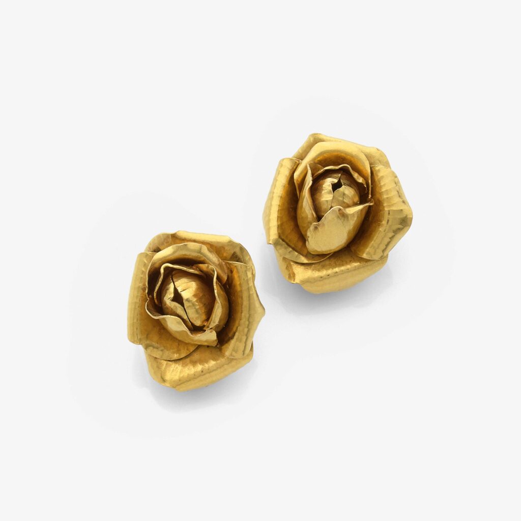 Vintage Hermès 18K Gold Rose Petal Clip-On Earrings, circa 1970