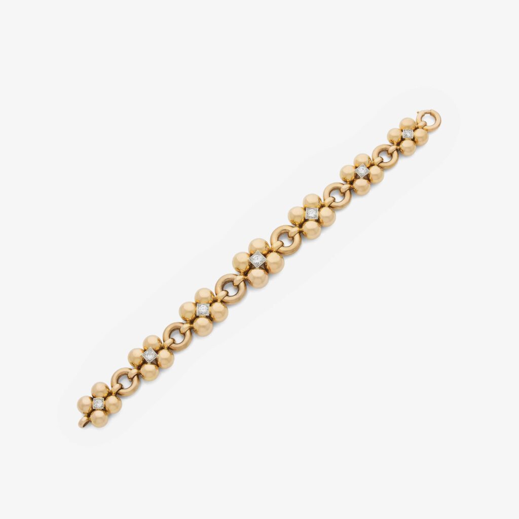 Vintage Diamond and Rose Gold Quatrefoil Link Bracelet