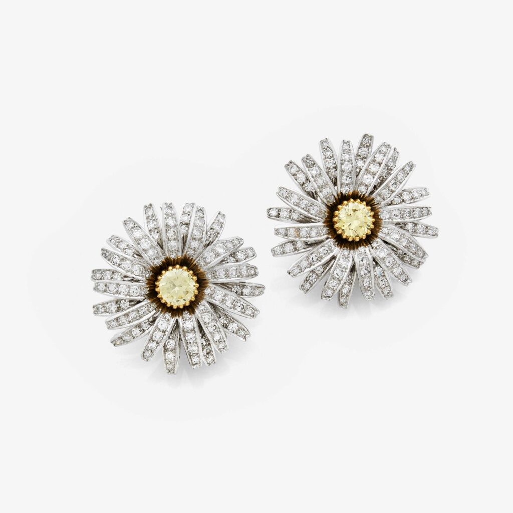 Vintage Maino Two-Tone Floral Diamond Clips