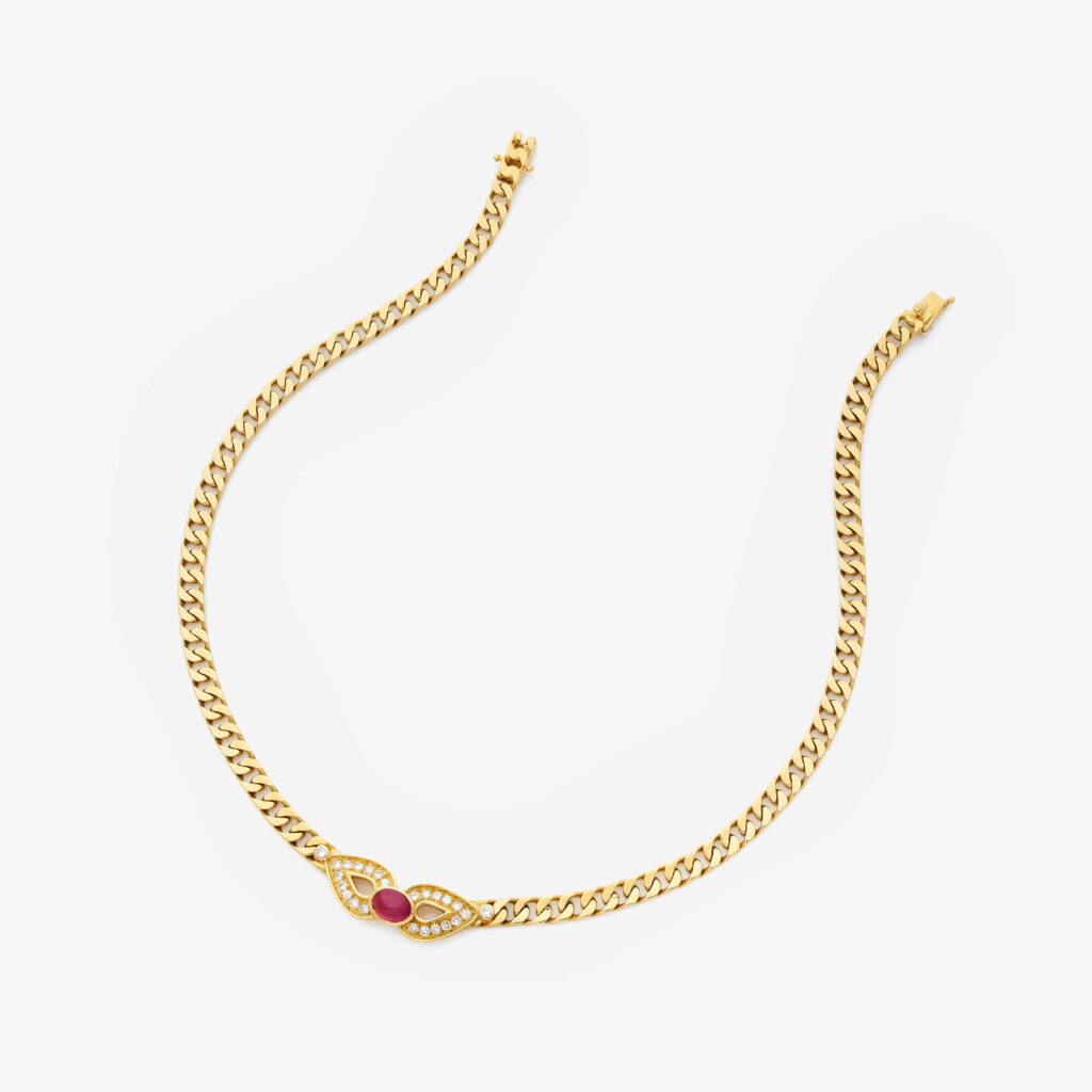 Boucheron Ruby Diamond Gold Chain Necklace