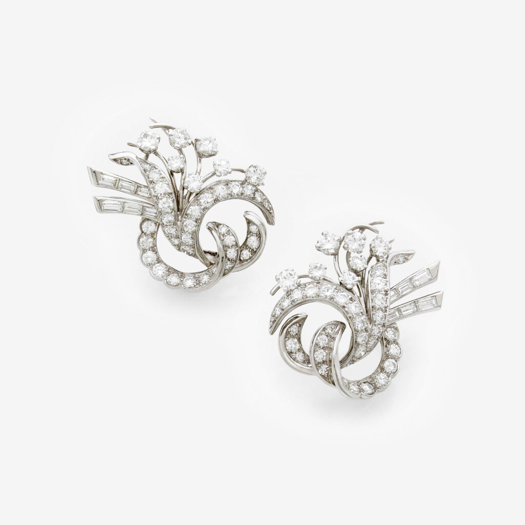 Diamond and Platinum Floral Earclips