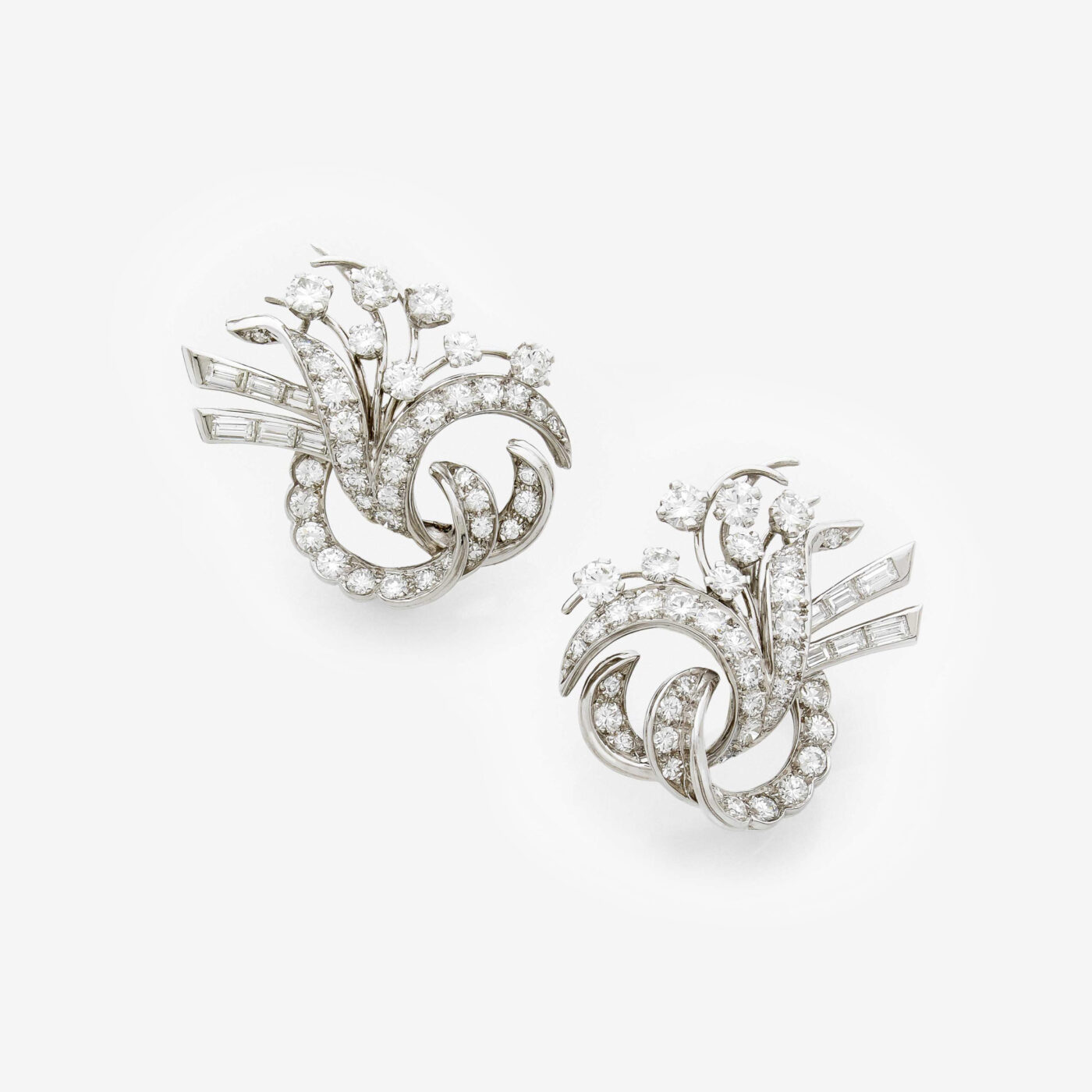 Diamond and Platinum Floral Earclips - picture 1