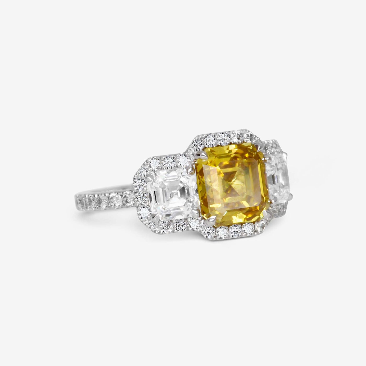 2.55 carat Fancy Intense Olive-Yellow Square Emerald Diamond Ring HRD
