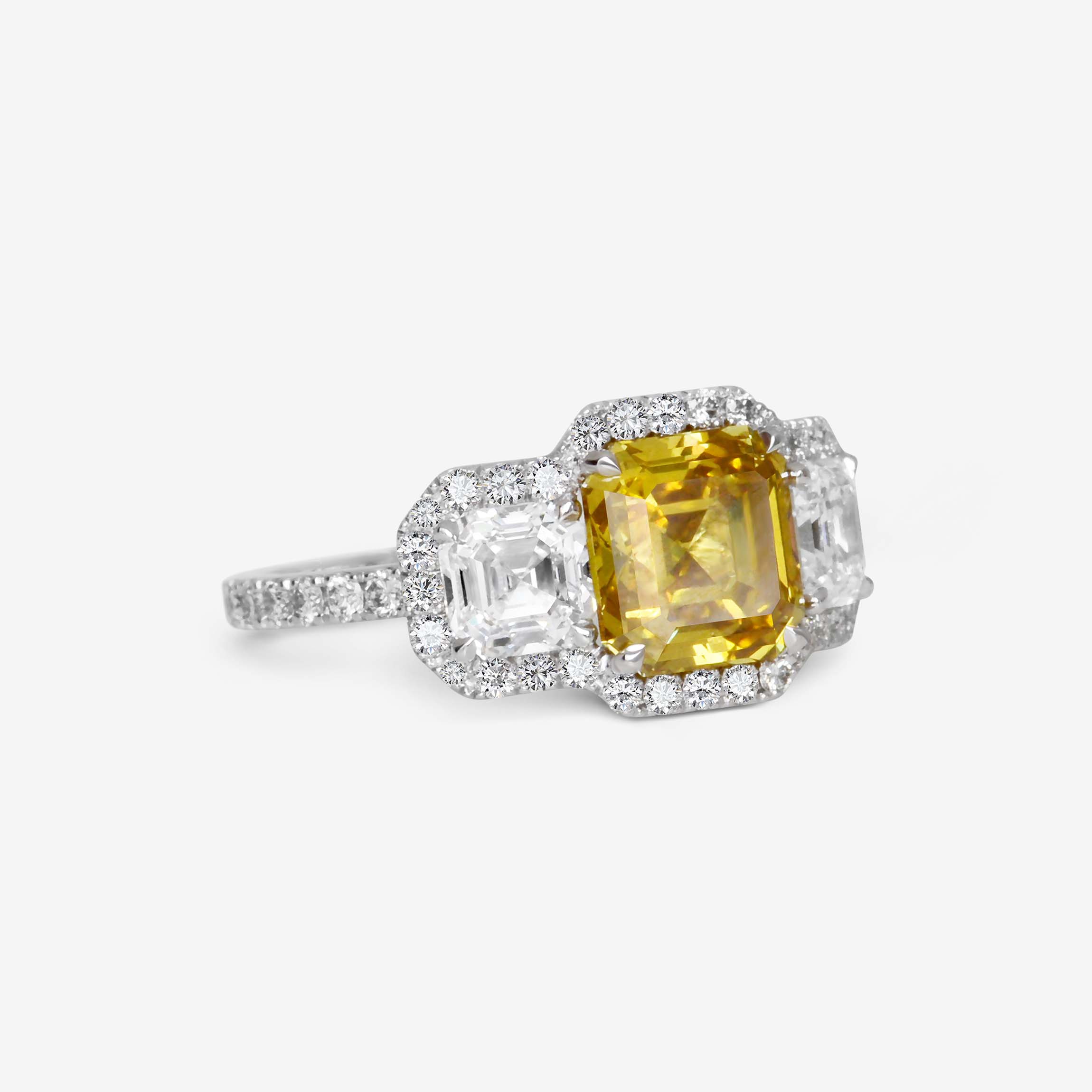 2.55 carat Fancy Intense Olive-Yellow Square Emerald Diamond Ring HRD