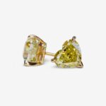 3.01 And 3.01 Carat Pair Of Studs Fancy Intense Yellow VS2/SI1 Heart Shape Diamonds GIA