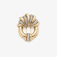 French Art Deco Diamond Brooch in Yellow Gold and Platinum