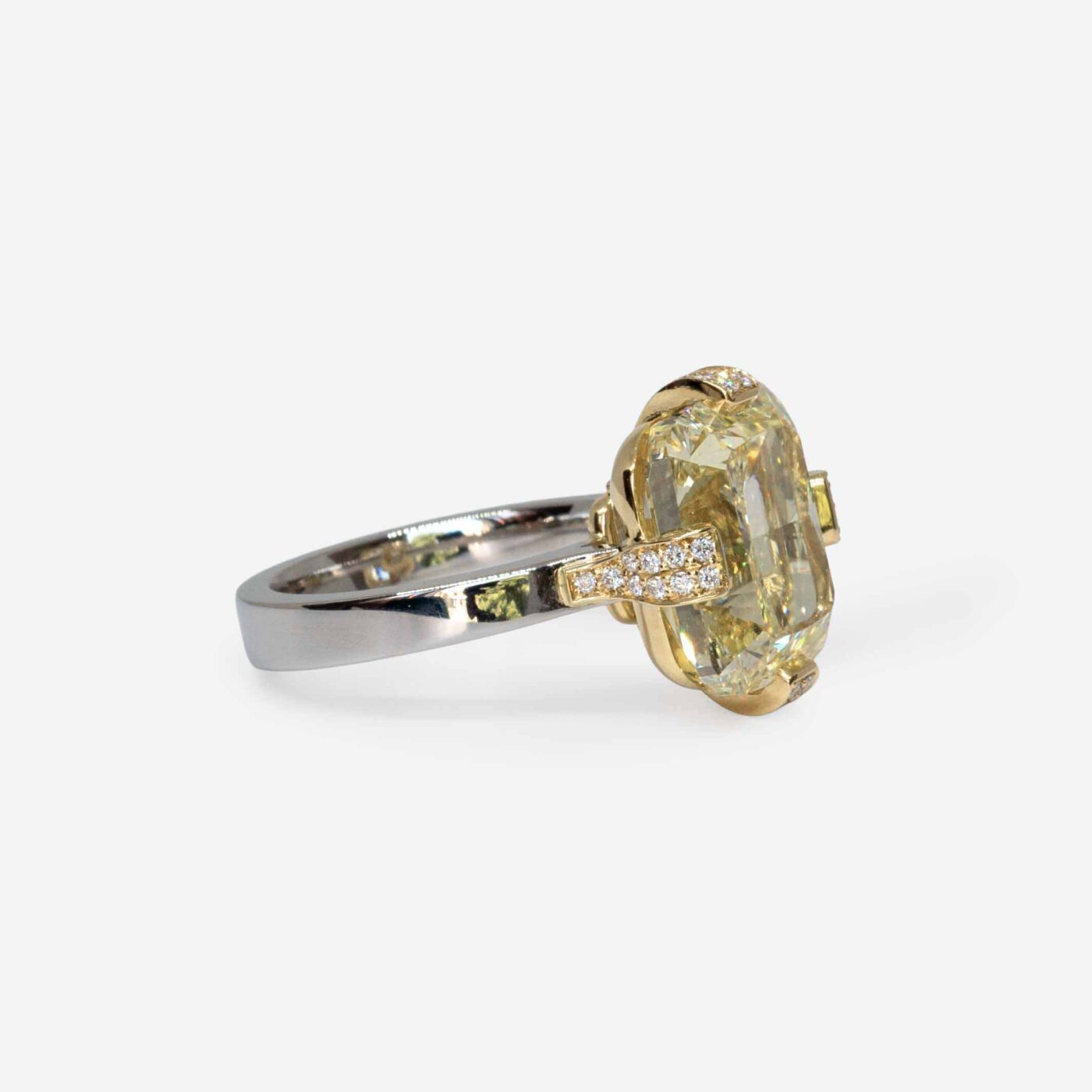10.31 ct Radiant-Cut Fancy Intense Yellow Diamond Ring Side View