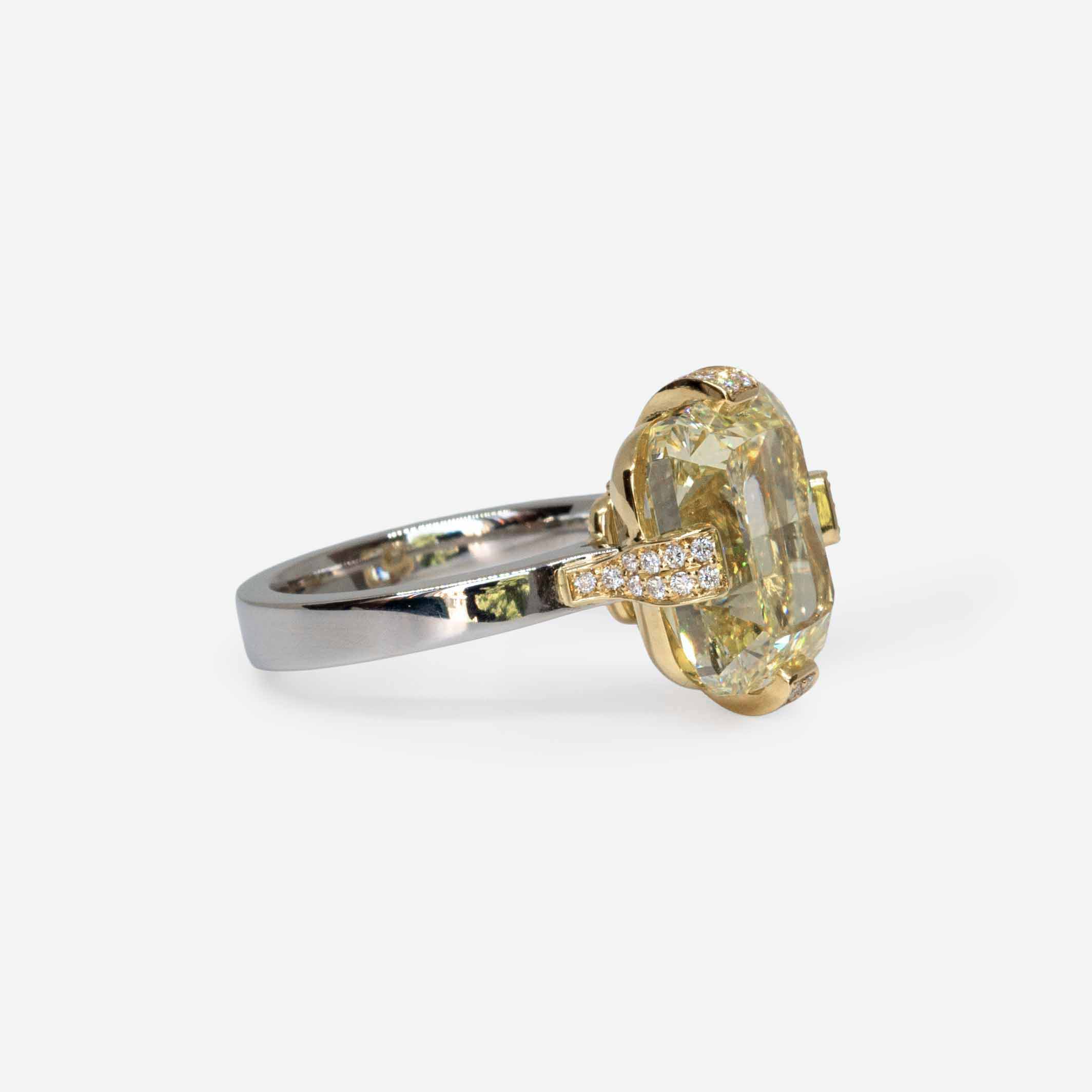 10.31 ct Radiant-Cut Fancy Intense Yellow Diamond Ring Side View