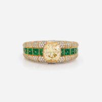 Bulgari Yellow Gold Diamond and Emerald Bangle
