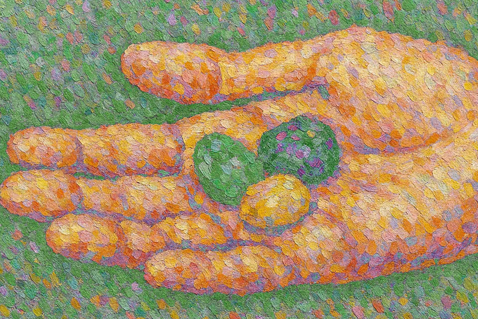 The illustration of gemstones on the palm