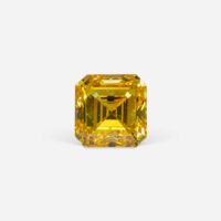 0.20 Ct Fancy Vivid Orangy Yellow Square Emerald Cut Natural Diamond