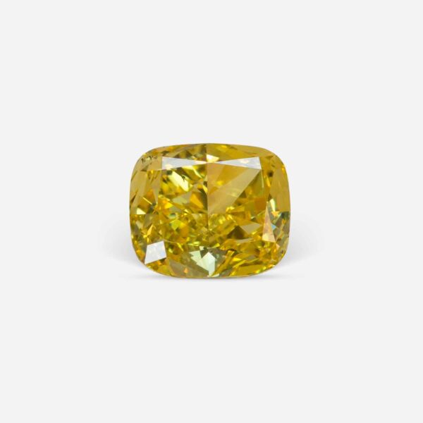 0.32 Ct Fancy Vivid Yellow Cushion Modified Brilliant Natural Diamond on Gray Background