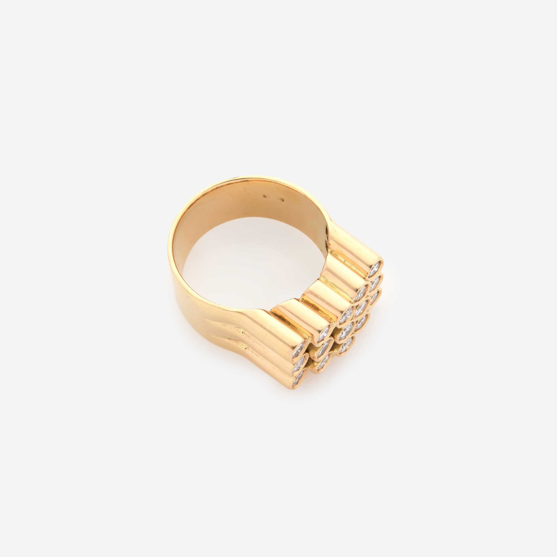 18K Yellow Gold Tubular Band Ring with Brilliant-Cut Diamonds
