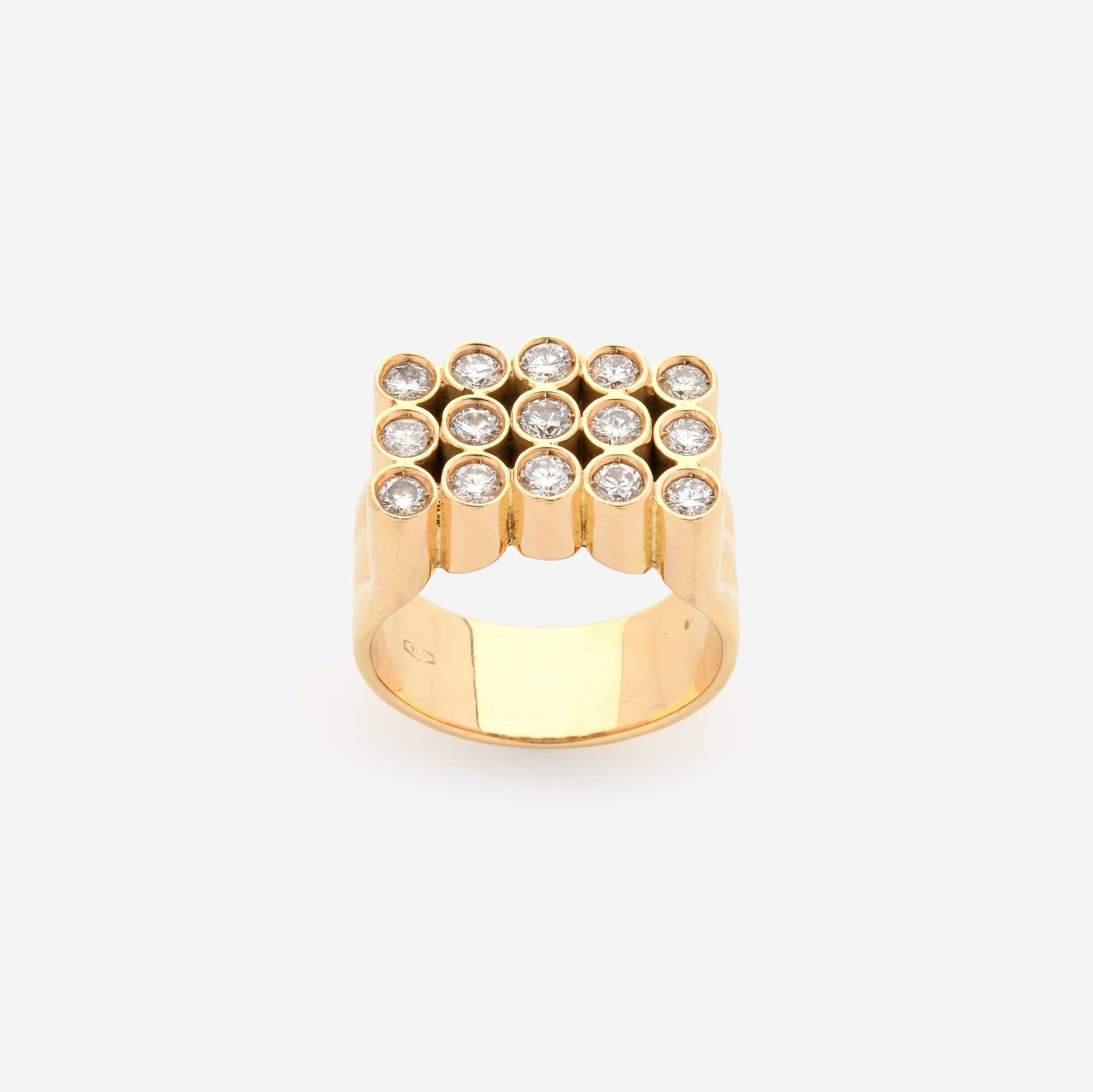 18K Yellow Gold Tubular Band Ring with Brilliant-Cut Diamonds - thumb picture 2