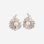 Pair of Pearl and Diamond Flower Earrings, Attributed to Boucheron Front View