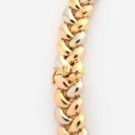 Poiray "Tresse" Three-Tone Gold and Diamond Necklace on Gray Background Back View Close Up