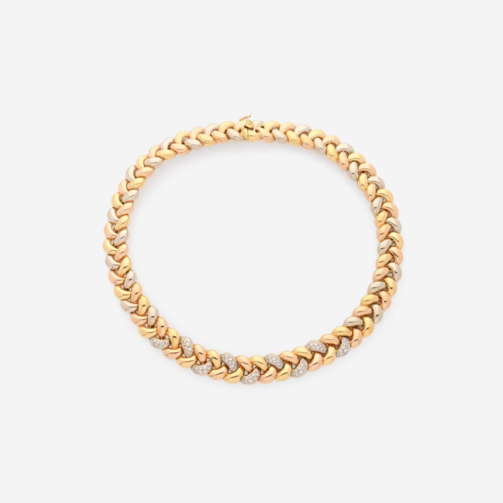 Poiray “Tresse” Three-Tone Gold and Diamond Necklace