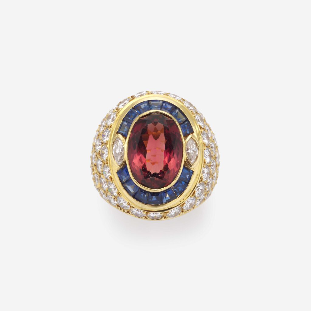 Sabbadini Pink Tourmaline, Sapphire and Diamond Cocktail Ring