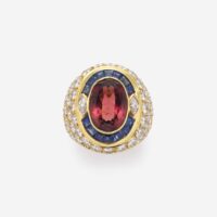 Sabbadini Pink Tourmaline, Sapphire and Diamond Cocktail Ring