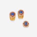 Sabbadini Sapphire, Ruby and Diamond Earclips and Ring Set Top View