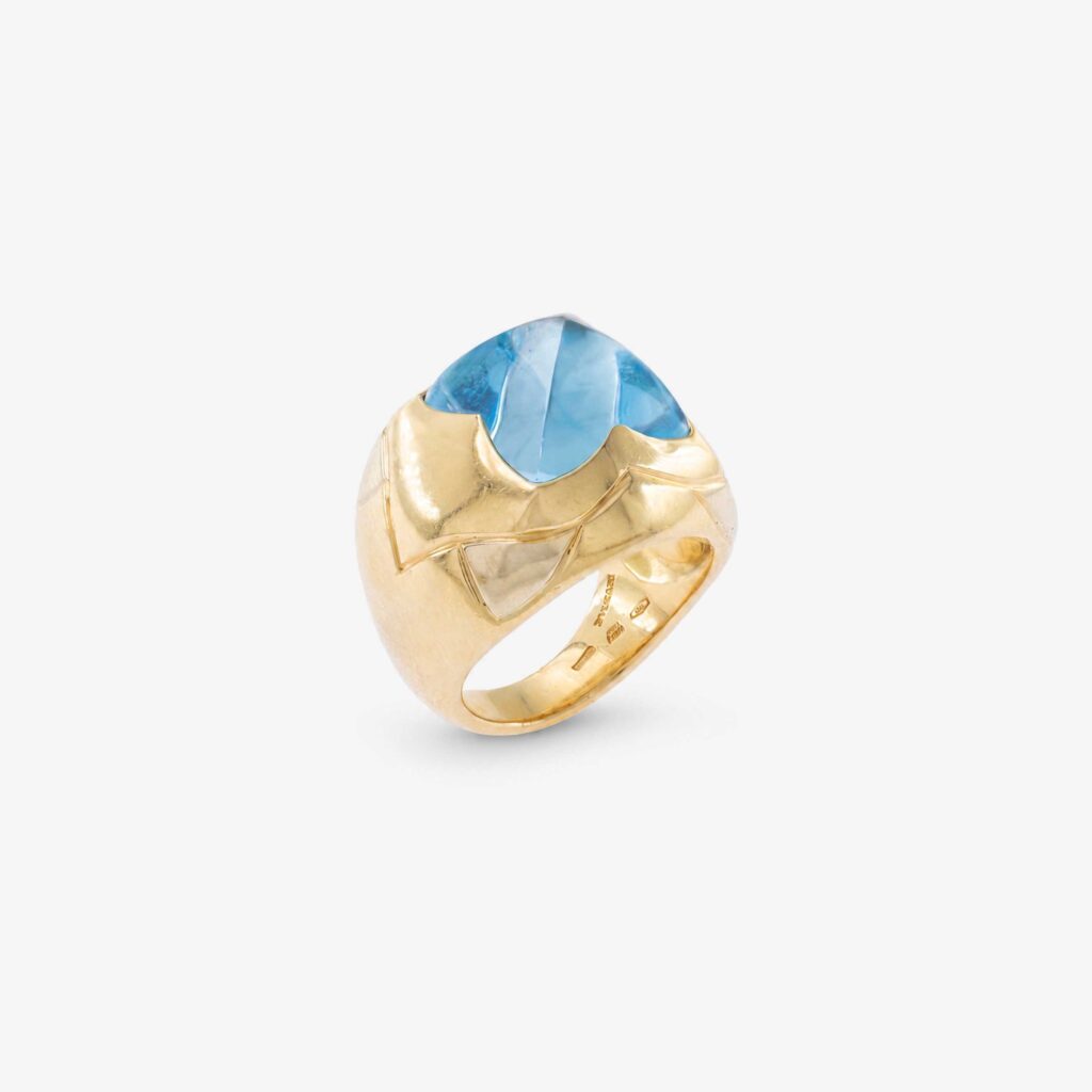 Bulgari “Piramide” 18K Two-Tone Gold Ring with Pyramid-Cut Blue Topaz