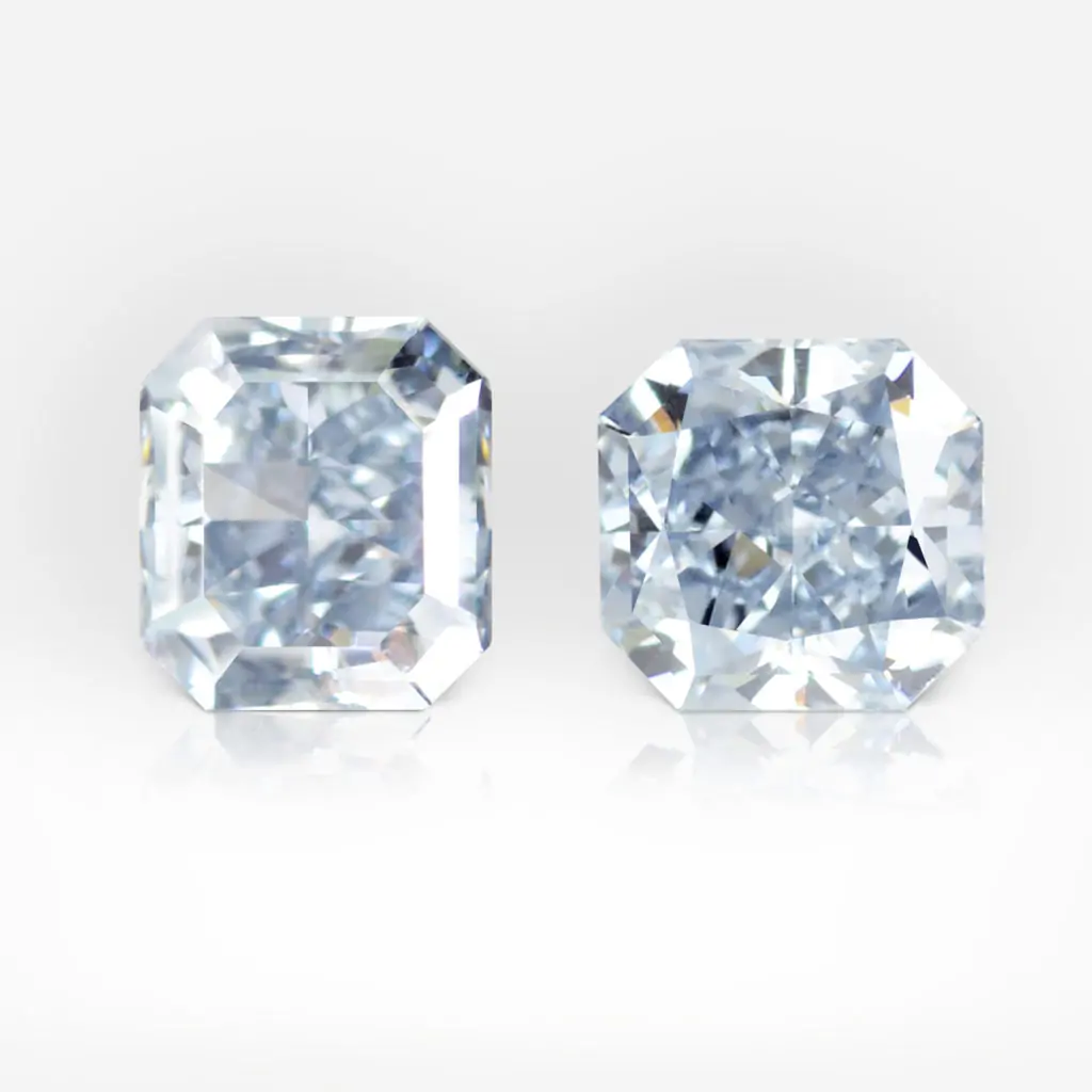 0.25 and 0.23 carat Pair of Fancy Intense Blue VS2/SI1 Radiant Shape Diamond GIA