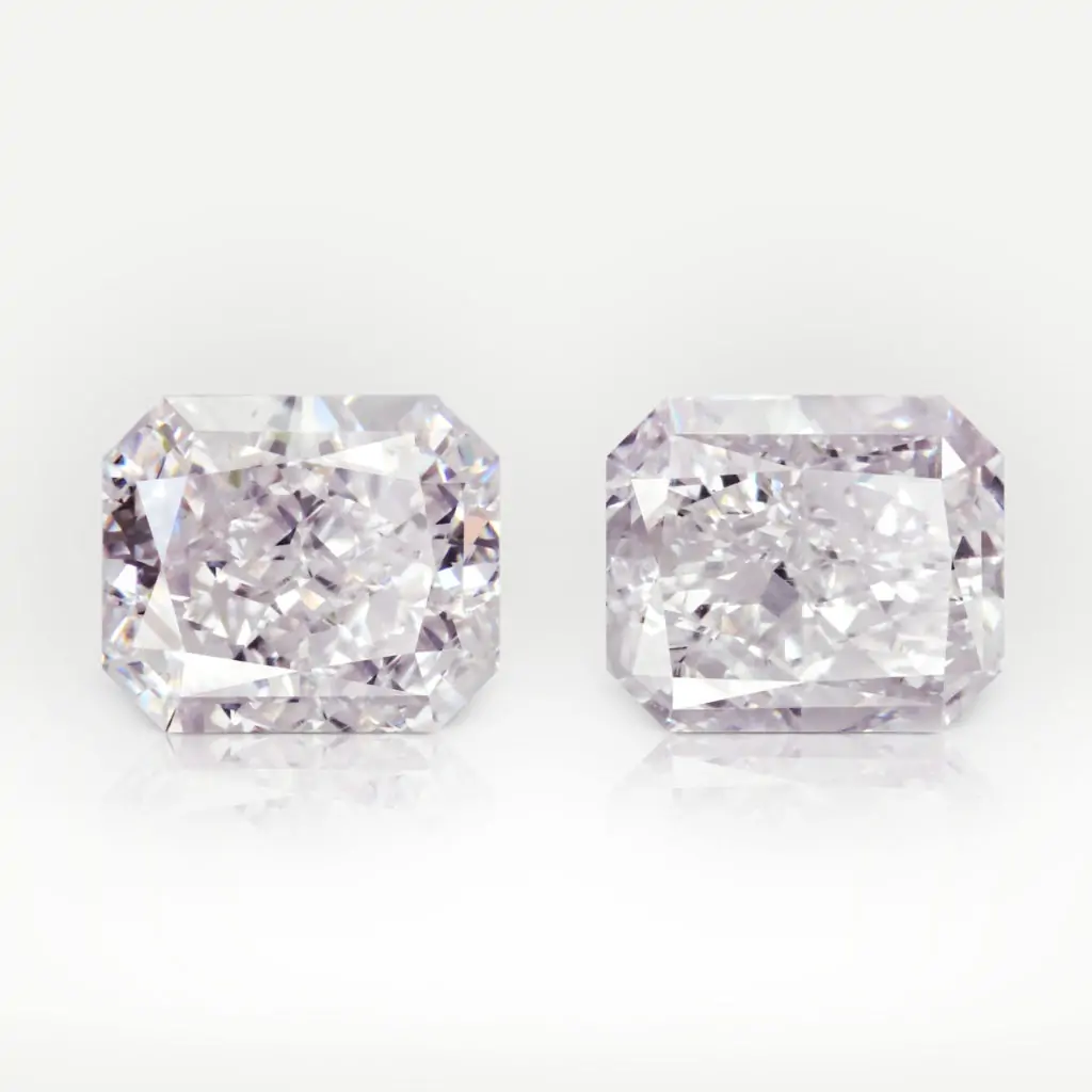 1.03 and 1.18 carat Pair of Light Pink, Faint Pink VVS2, VS2 Radiant Shape Diamonds GIA - picture 1