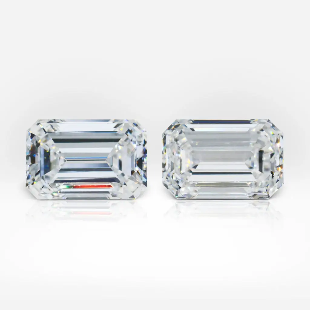 4.01 and 4.01 carat Pair of D / E VS2 Emerald Shape Diamonds GIA