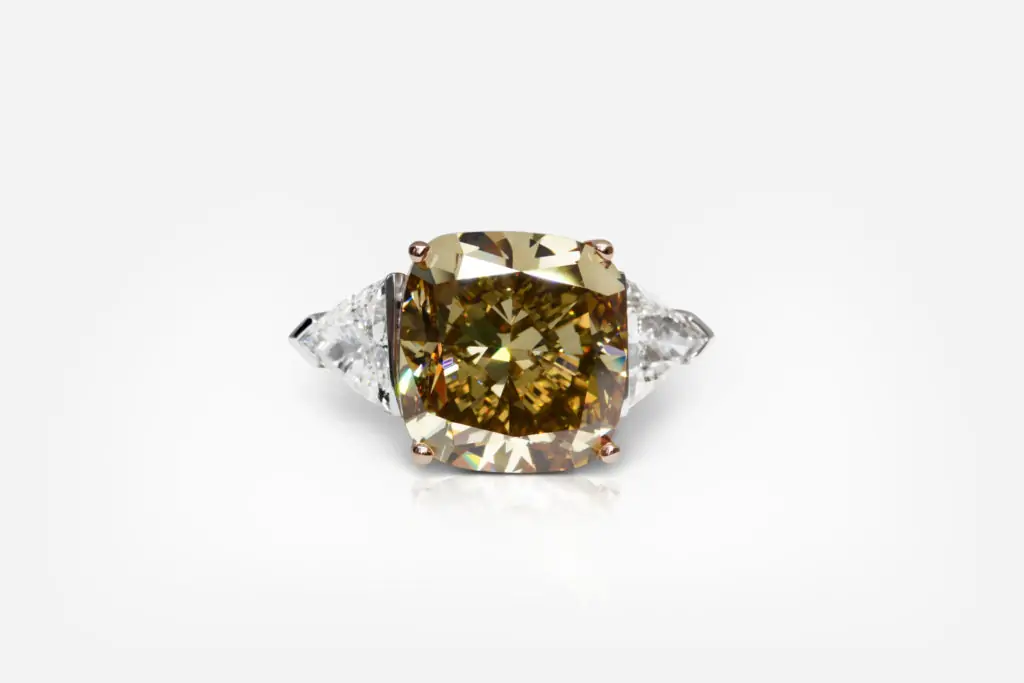 11.64 carat Fancy Dark Brown-Yellow SI1 Cushion Shape Diamond Ring GIA