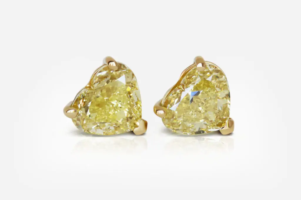 2 ct each Fancy Intense Yellow Heart Shape Diamond Studs GIA - picture 1