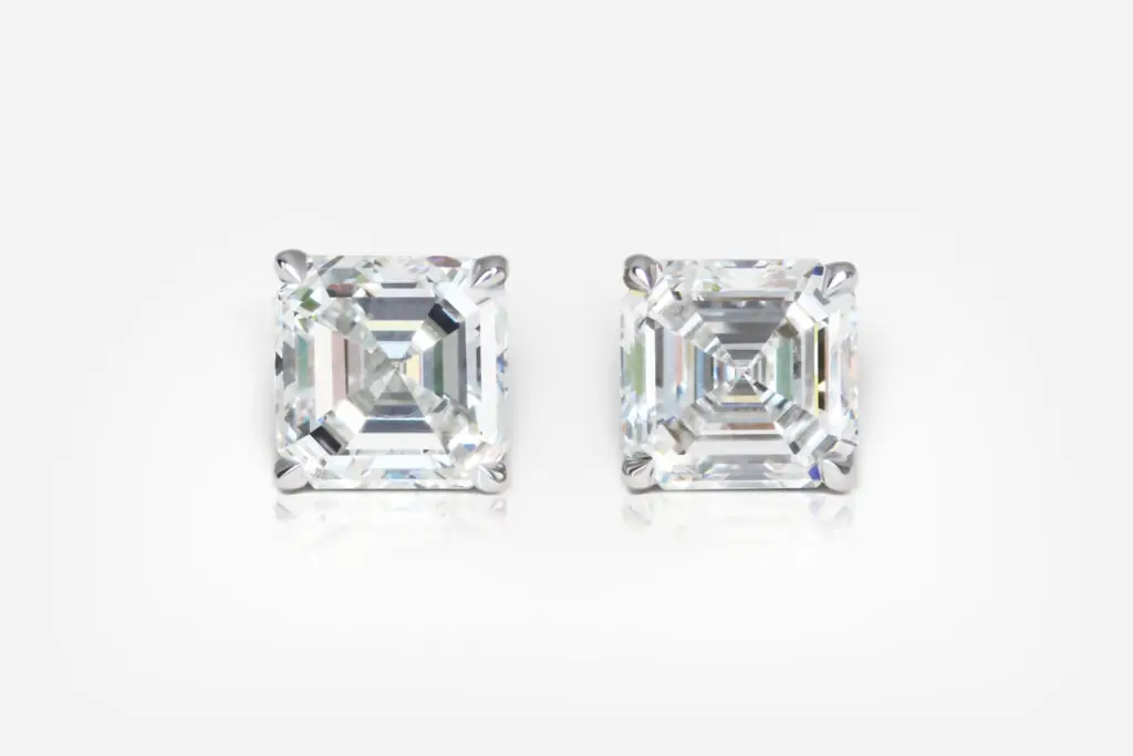 1.50 carat Pair Studs E VS2 Square Emerald Shape(Ashercut) Diamond GIA