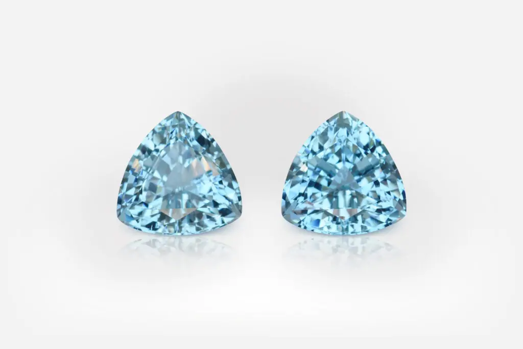 5.30 carat Pair of Triangle Shape Vivid Blue Brazilian Aquamarine